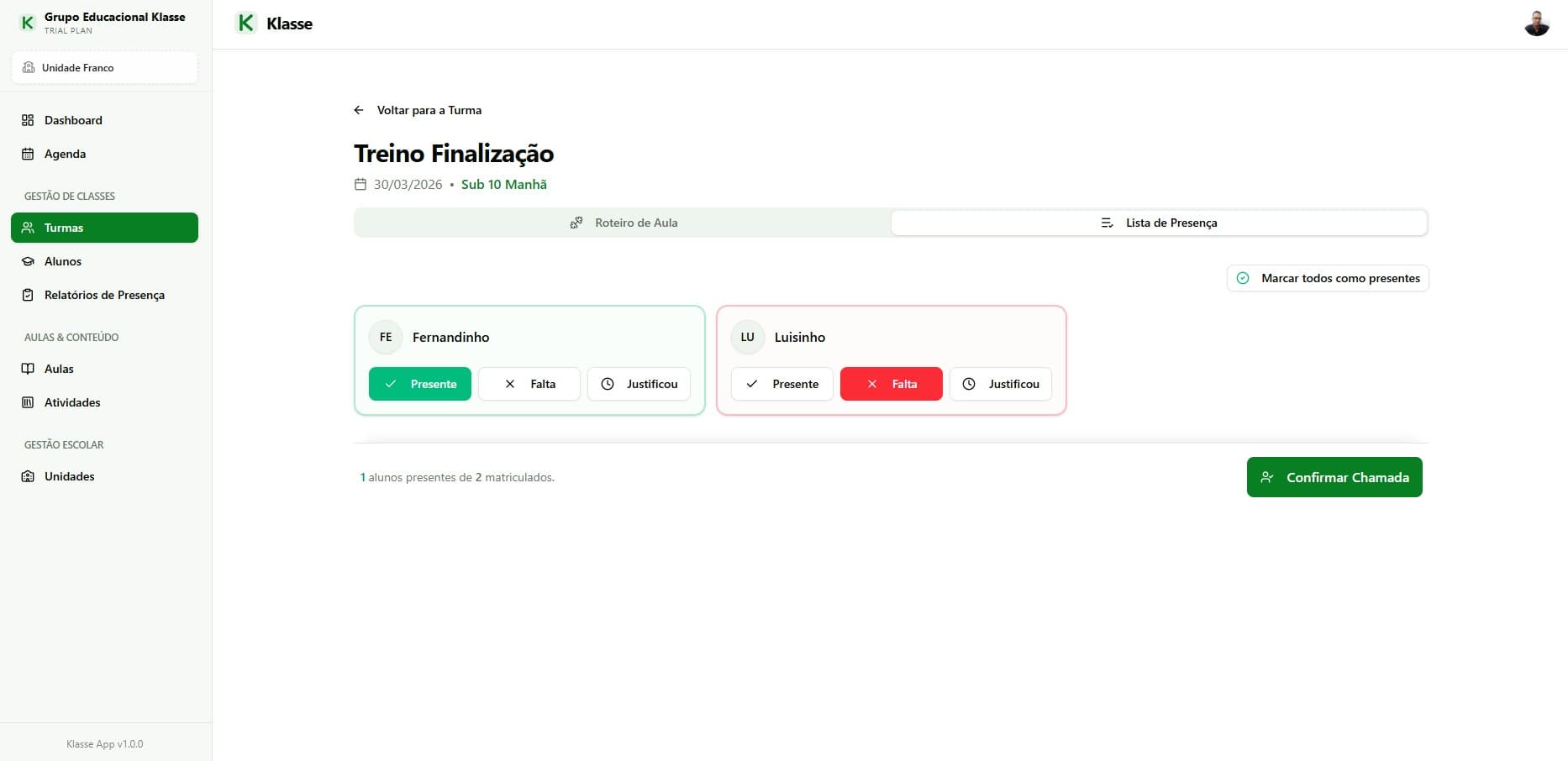 Interface da Chamada Digital